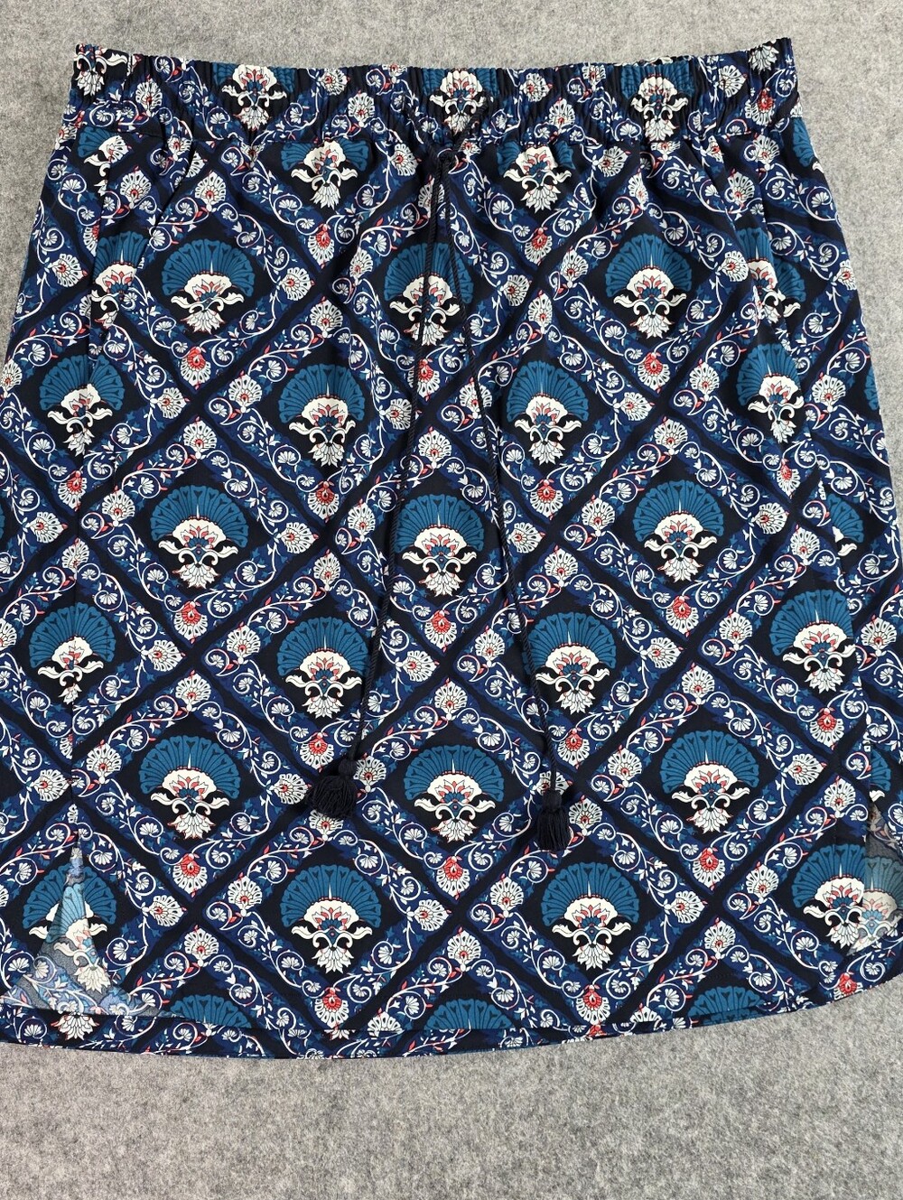 Women's Navy Blue Patterned Elastic Waist Skirt Loft Sz L Ann Taylor